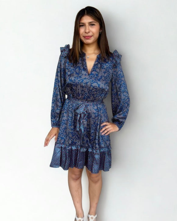 Elsa Navy Self Tie Midi Current Air Dress XS