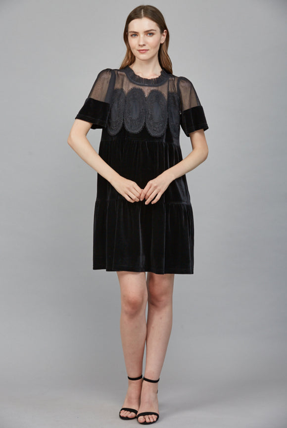 Elowyn Lace Detail Velvet FATE Dress