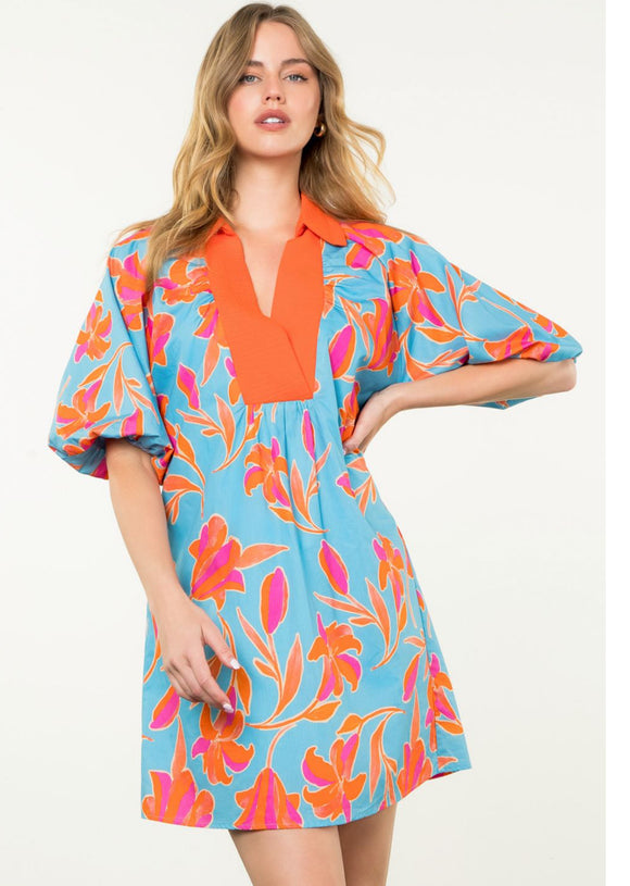 Sealy Blue Orange Floral THML Dress