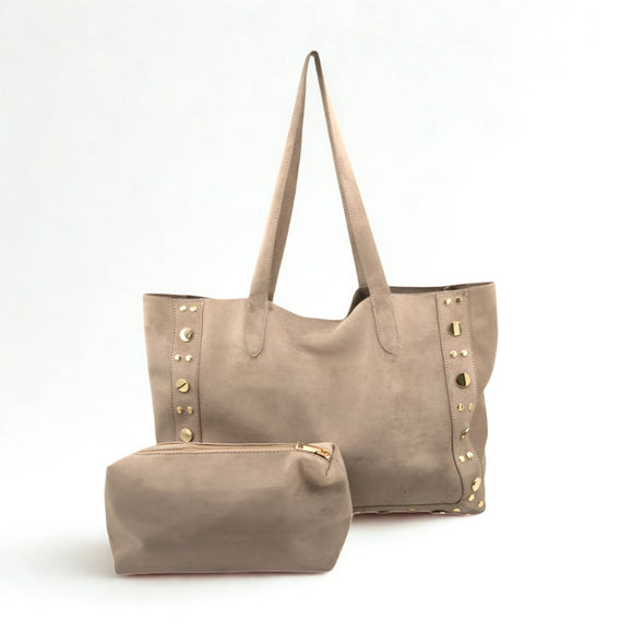 Bowen Taupe Suede Large BC Bag with Studs