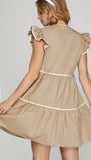 Geneva Taupe Ruffle Sleeve She + Sky Tiered Pocket Dress