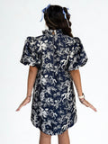 Zaria Puff Sleeve Print V Neck THML Dress