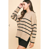 Avia Beige Black Striped PINCH Sweater