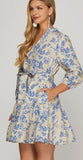 Laurel Blue Floral Waist Tie She + Sky Dress