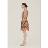 Alessia Sepia Grade and Gather Print Smock Waist Mini Dress-SALE