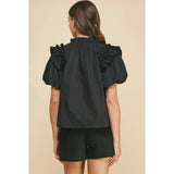Lyn Black Bubble Sleeves with Ruffle Woven PINCH Top