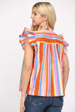 Beth Bright Multi Color Ruffle Sleeve FATE Top