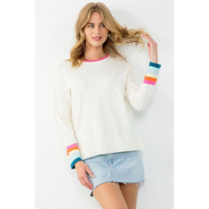Elaine Colorful Striped Cream Sweater