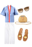 THML Constance Striped Bubble Sleeve Top