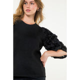 Sasha Black Textured Puff Sleeve THML Top - SALE