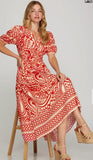 Brianna Red Print Midi She + Sky Dress