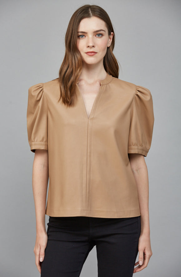 Kate Split Neck Faux Leather FATE Top