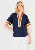 THML Piper Denim Top With Suede Contrast