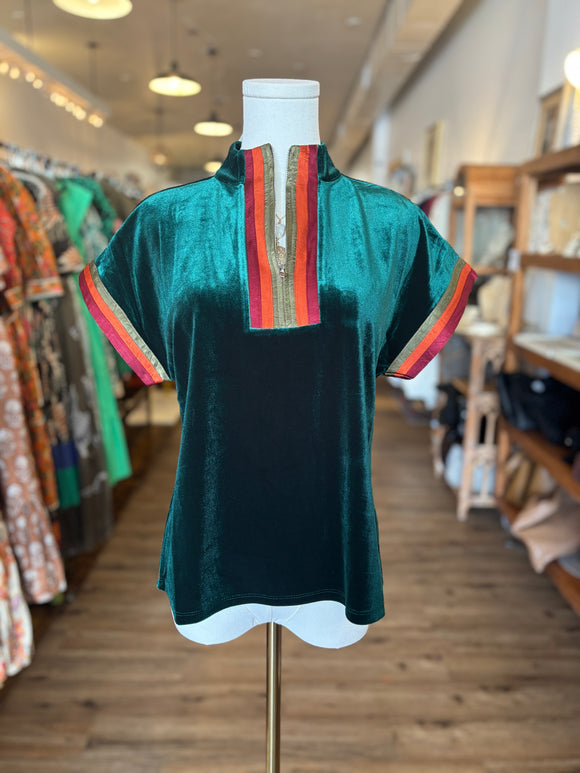 Roxanne Short Sleeve Half Zip Up Suede  THML Top