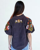 Marlowe Puff Sleeve Embroidered Detail Tie Tassel THML Top