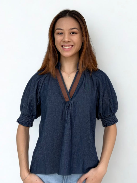 Ariana Short Sleeve Denim THML Top