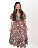 Brianne Puff Sleeve Floral Detailed Midi THML Dress