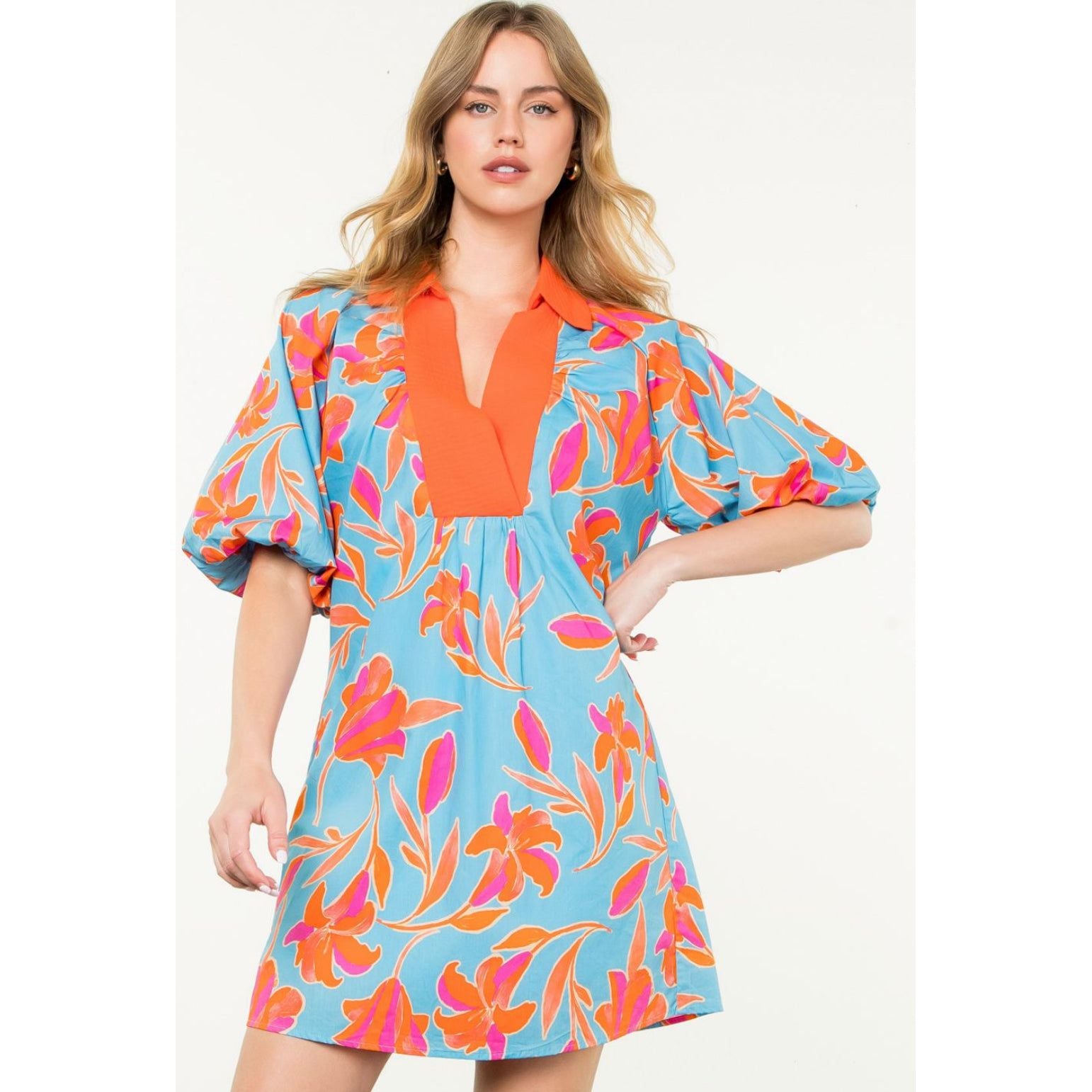 THML Sealy Blue Orange Floral Dress- SALE S THML Sealy Blue Orange Floral Dress- SALE S