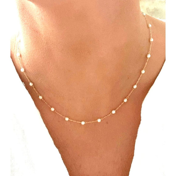 Addie Dainty Pearl Beaded Gold Necklace