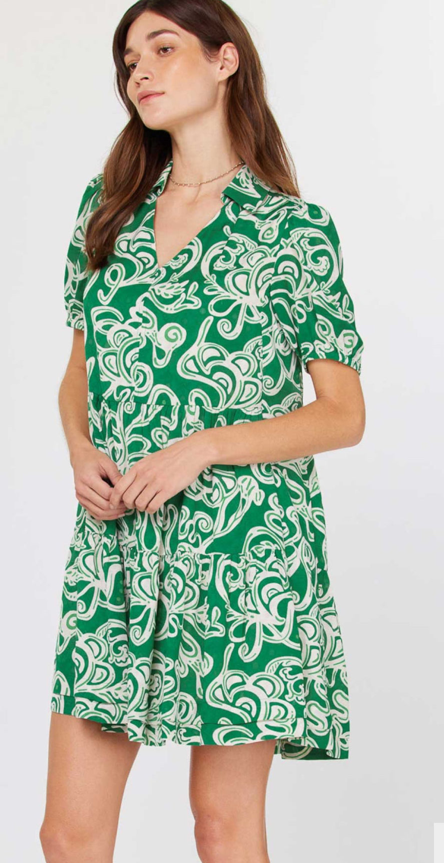 Caroline Green Print Short Current Air Dress- SALE L Caroline Green Print Short Current Air Dress- SALE L