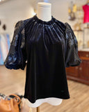 Gail Floral Embroidery Puff Sleeve Velvet THML Top