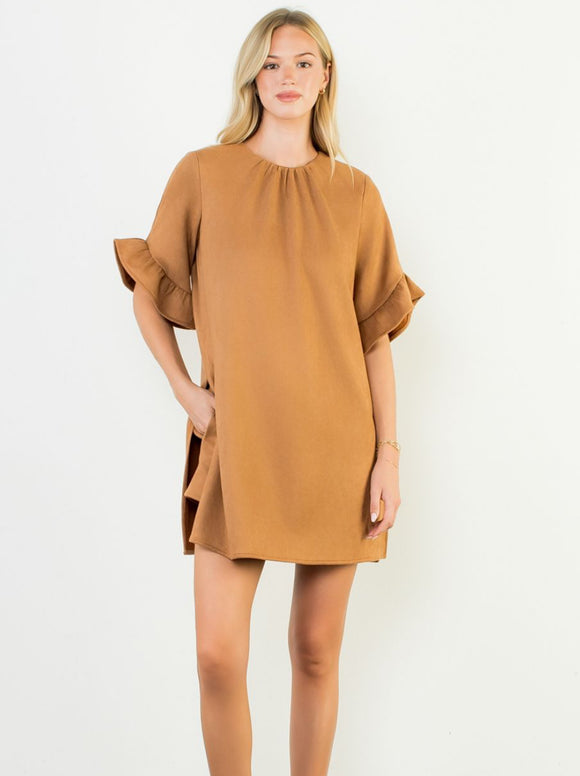 Isadora Short Sleeve Suede Romper THML Dress