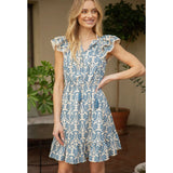 Lizzy Lace Detailed Double Ruffle Sleeve Print VOY Dress