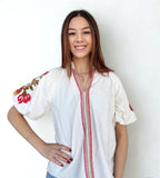 Lucy Embroidered Detail Puff Sleeve Corduroy THML Top