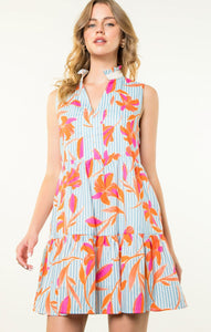 Evie Blue White Floral Stripe THML Dress