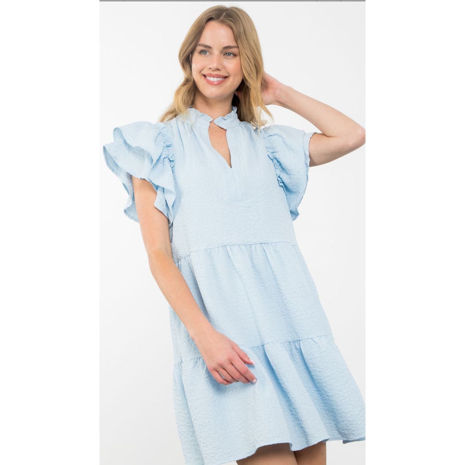 Light blue flutter sleeve dress hotsell