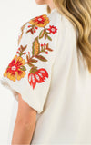 Lucy Embroidered Detail Puff Sleeve Corduroy THML Top