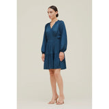 Ivy Blue Jewel Grade and Gather Long Sleeve Satin Mini Dress