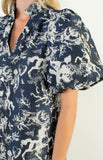 Zaria Puff Sleeve Print V Neck THML Dress