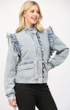 Sophia Ruffle Detail Washed  Denim FATE Jacket