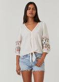 Jamison Floral Embroidered Sleeve Tie Front Top Lovestitch Top