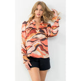 Leslie Abstract Print Long Sleeve THML Blouse