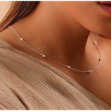 Addie Dainty Pearl Beaded Silver Necklace