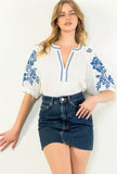 Sarah Floral Embroidered Sleeve THML Top