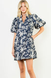 Zaria Puff Sleeve Print V Neck THML Dress