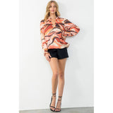 Leslie Abstract Print Long Sleeve THML Blouse