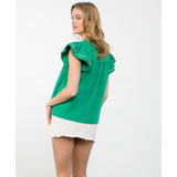 Tina Green Embroidered Flutter Sleeve THML Top
