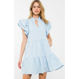 Myra Light Blue Flutter Sleeve THML Dress