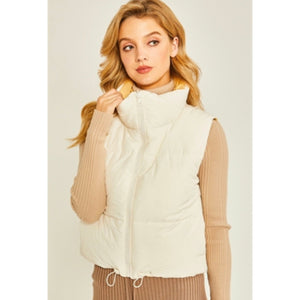 Love Tree Cropped Reversible Puffer Vest Cream and Yellow