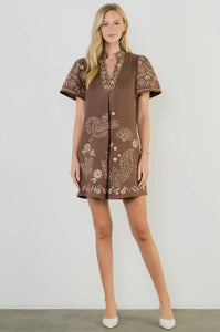 THML Vanessa Short Sleeve Embroidered Detailed Dress- SALE – Fig