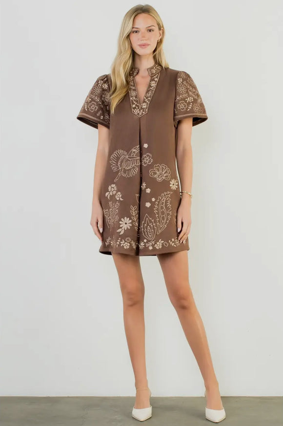 THML Vanessa Short Sleeve Embroidered Detailed Dress- SALE S THML Vanessa Short Sleeve Embroidered Detailed Dress- SALE S
