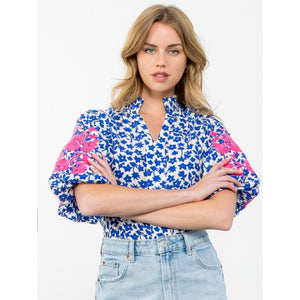 Laura Embroidered Puff Sleeve THML Top