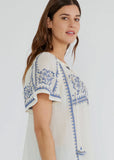Janienne Embroidered Raglan Short Sleeve Split Neck Lovestitch Top