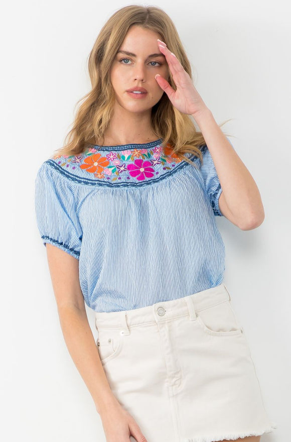 Lizzie Embroidered Puff Sleeve THML Top