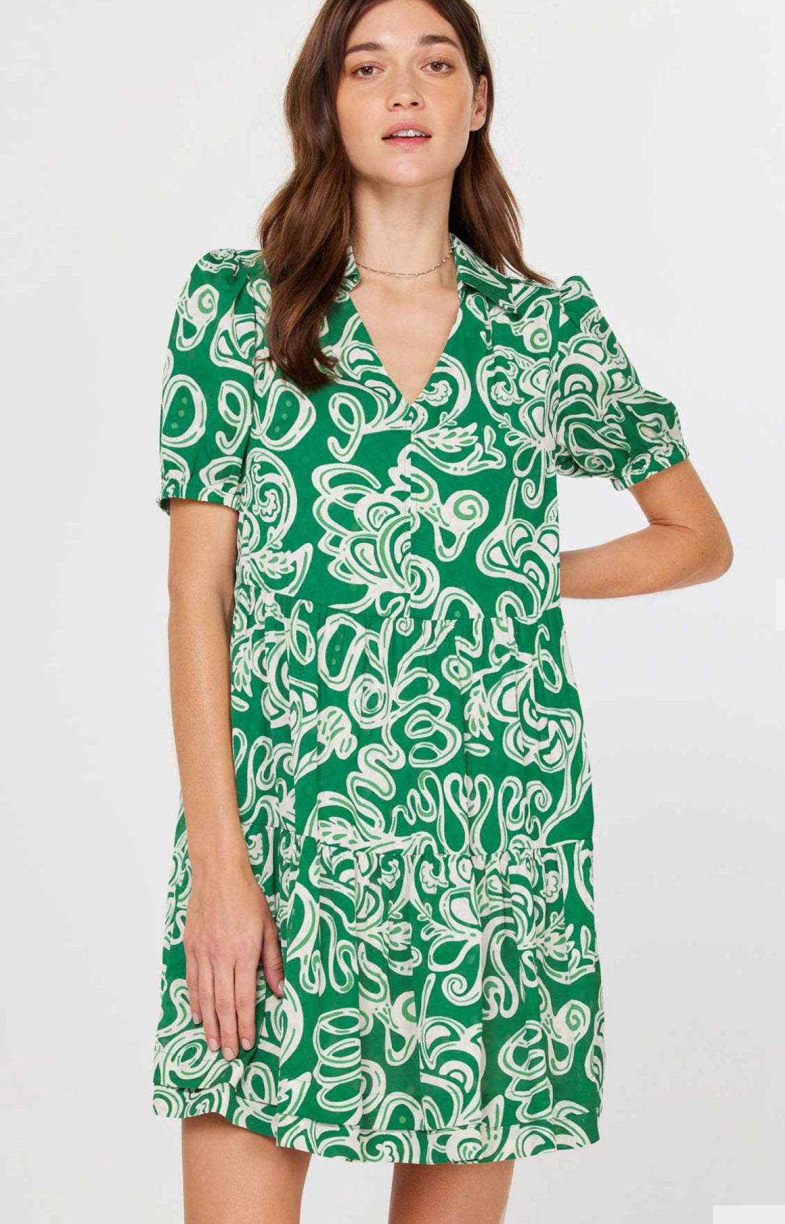 Caroline Green Print Short Current Air Dress- SALE L Caroline Green Print Short Current Air Dress- SALE L