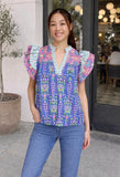 THML Aurora Flutter Sleeve Floral Print V Neck Top